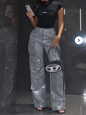 Silver Metallic Cargo Pants